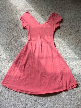Pact Coral Pink V‑Neck Short Sleeve A-Line Dress